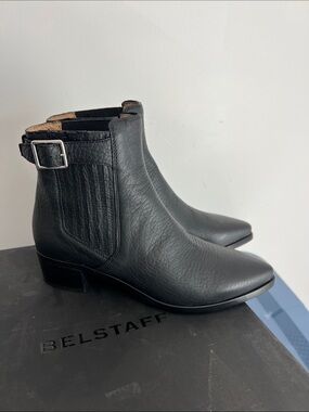 Belstaff albaz black leather booties ankle boots pointed toe western 38